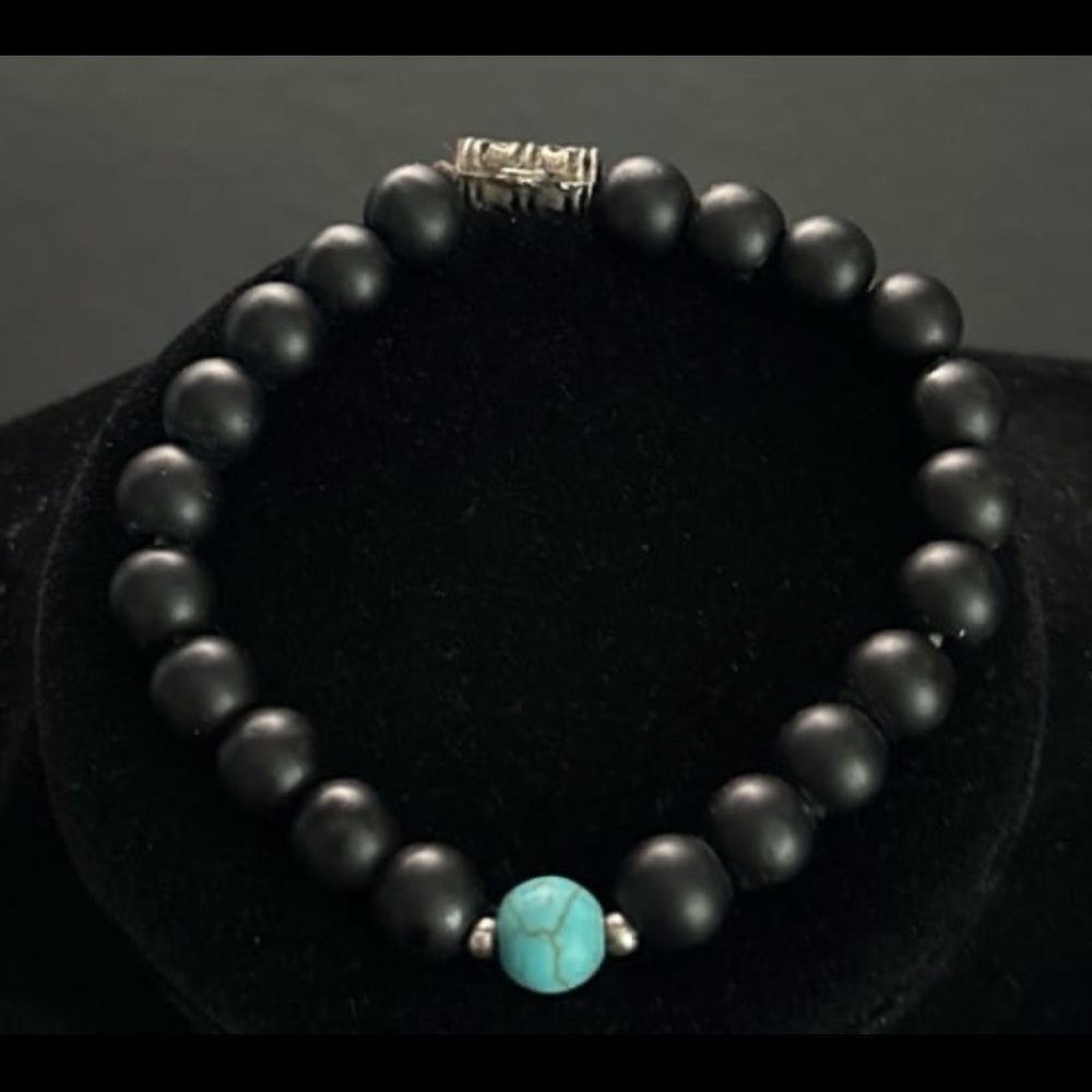 Black Beaded Bracelet with Turquoise Accent